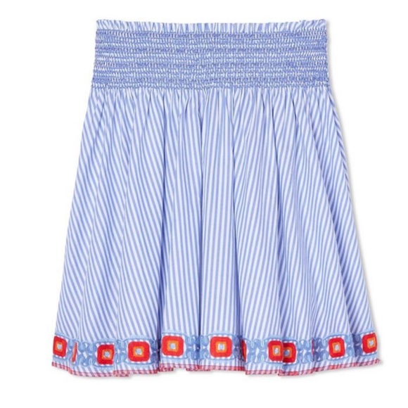 TORY BURCH Oxford Stripe Embroider Hem Grace Skirt, Blue Dusk and White, Size XL - Picture 3 of 8